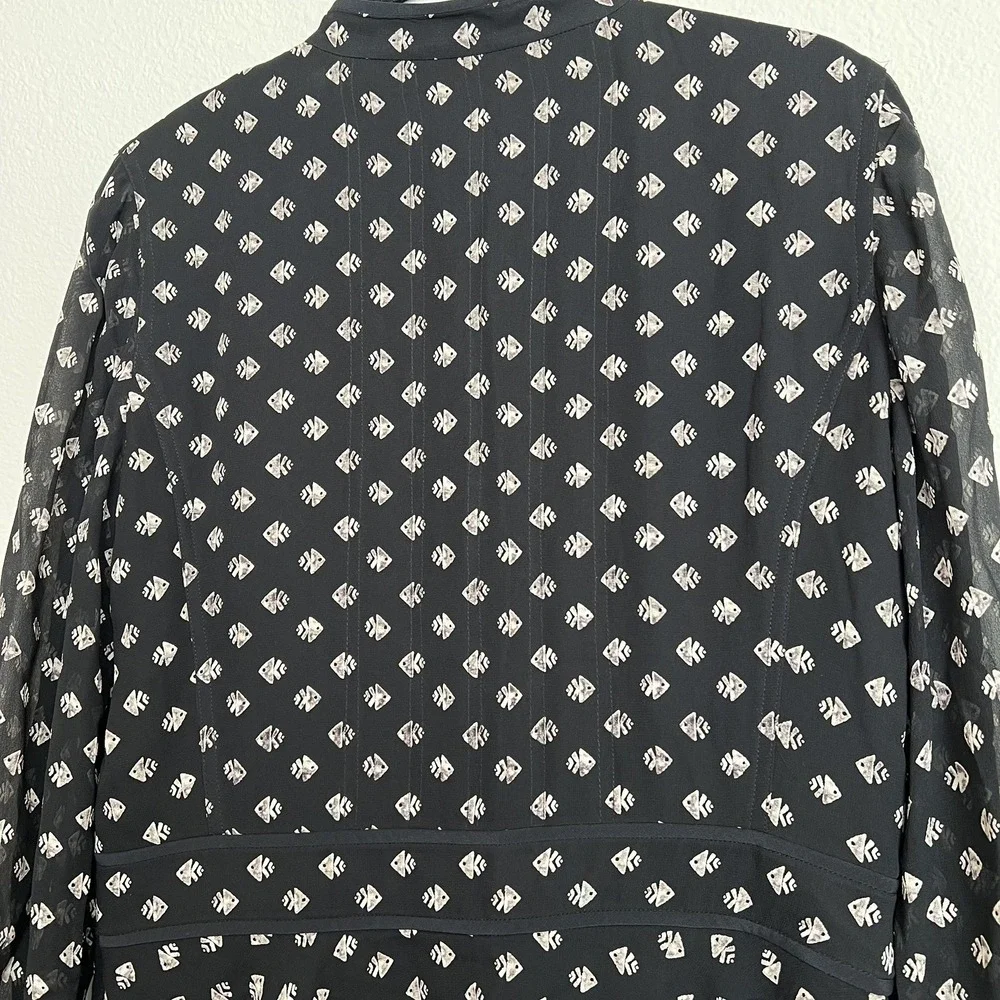 TORY BURCH Seymour Silk Georgette Mini Dress Size 6 Geometric Fish Print Tiered - Picture 6 of 11